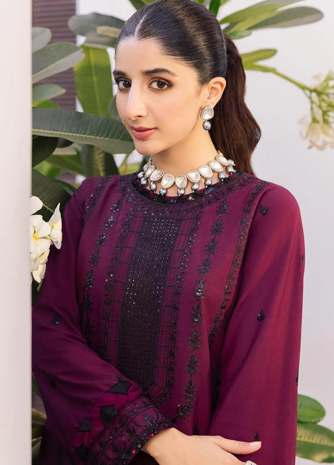 Zari Sitara By Asim Jofa Embroidered Cotton Kurti Unstitched AJ23ZS AJZS-01 - Luxury Eid Collection