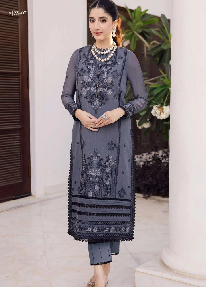 Zari Sitara By Asim Jofa Embroidered Cotton Kurti Unstitched AJ23ZS AJZS-07 - Luxury Eid Collection