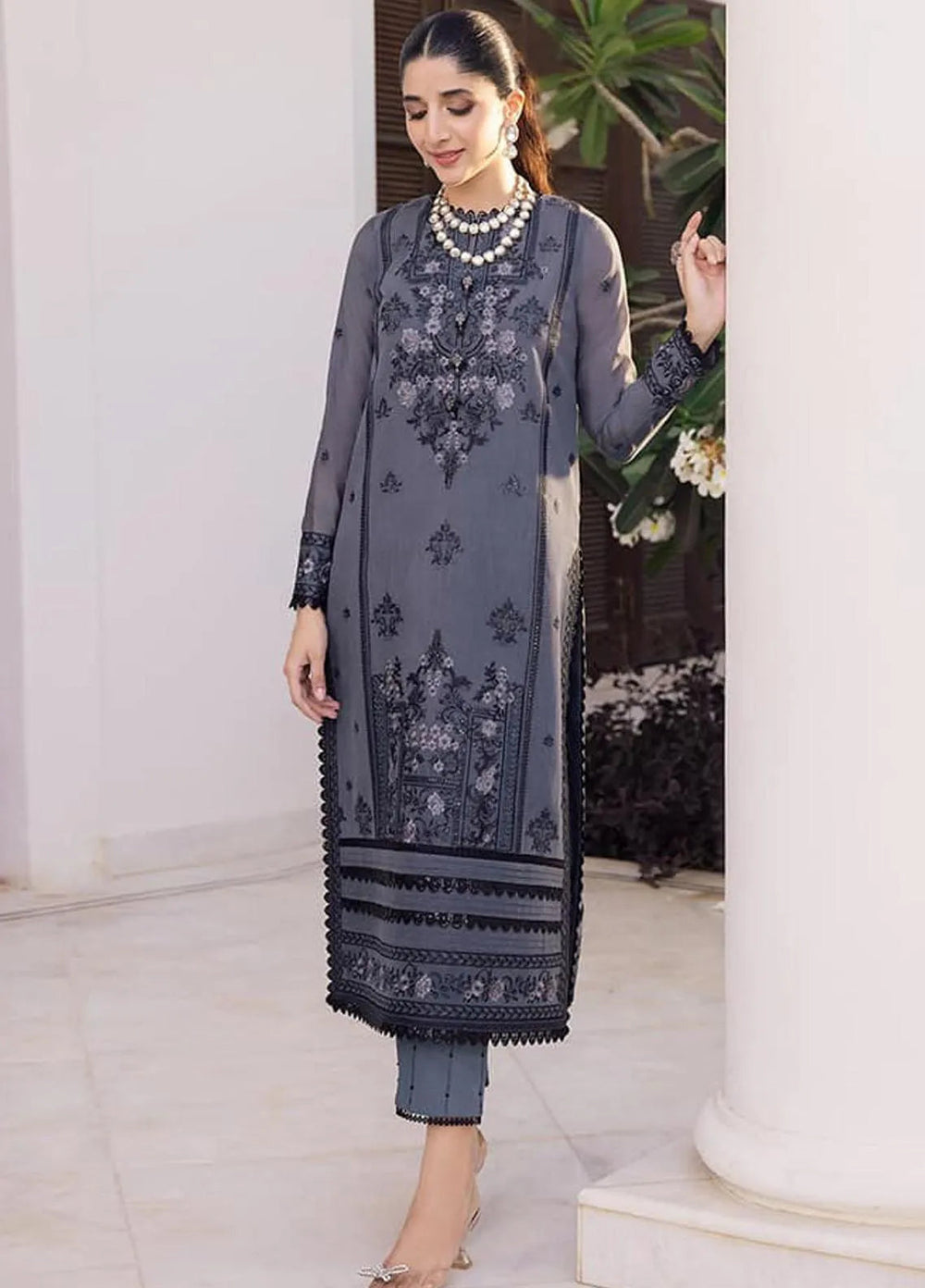 Zari Sitara By Asim Jofa Embroidered Cotton Kurti Unstitched AJ23ZS AJZS-07 - Luxury Eid Collection