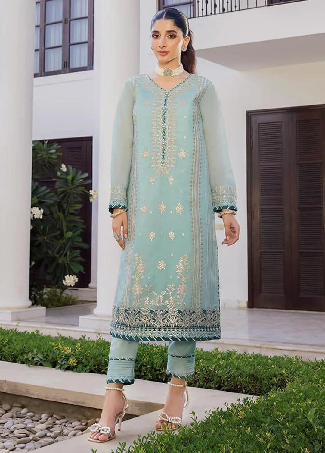 Zari Sitara By Asim Jofa Embroidered Cotton Kurti Unstitched AJ23ZS AJZS-26 - Luxury Eid Collection
