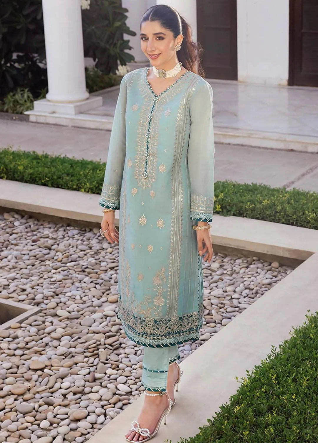 Zari Sitara By Asim Jofa Embroidered Cotton Kurti Unstitched AJ23ZS AJZS-26 - Luxury Eid Collection