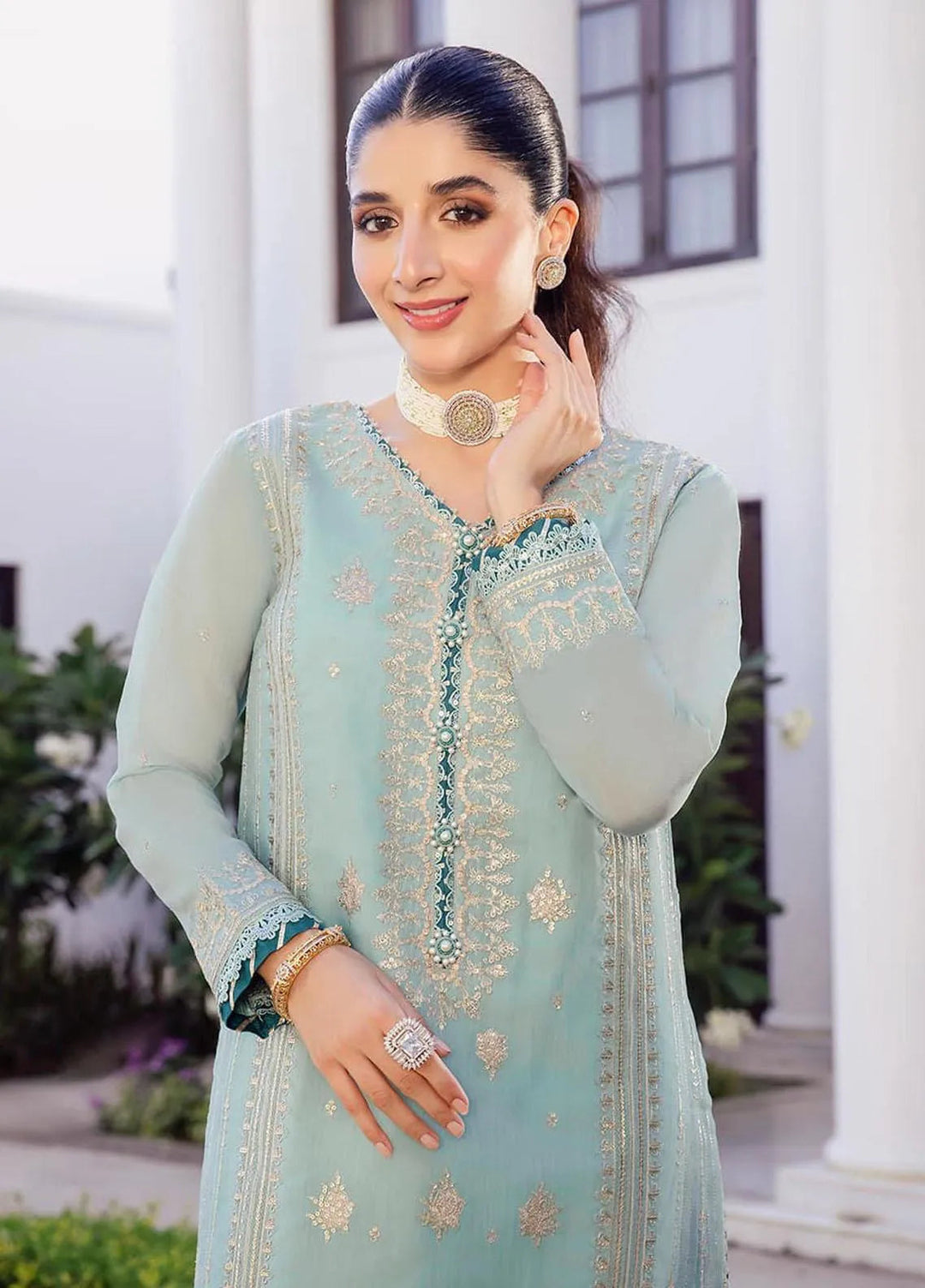 Zari Sitara By Asim Jofa Embroidered Cotton Kurti Unstitched AJ23ZS AJZS-26 - Luxury Eid Collection