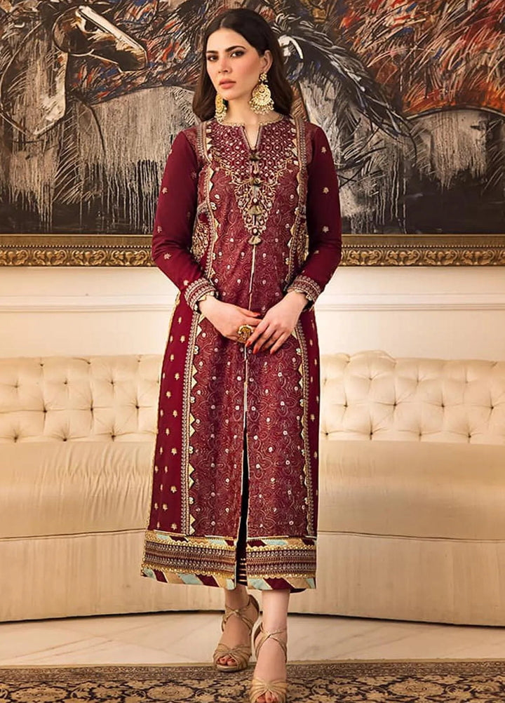 Zari Sitara By Asim Jofa Embroidered Cotton Unstitched Suit 2 Piece AJ23ZS AJZS-10 - Luxury Eid Collection