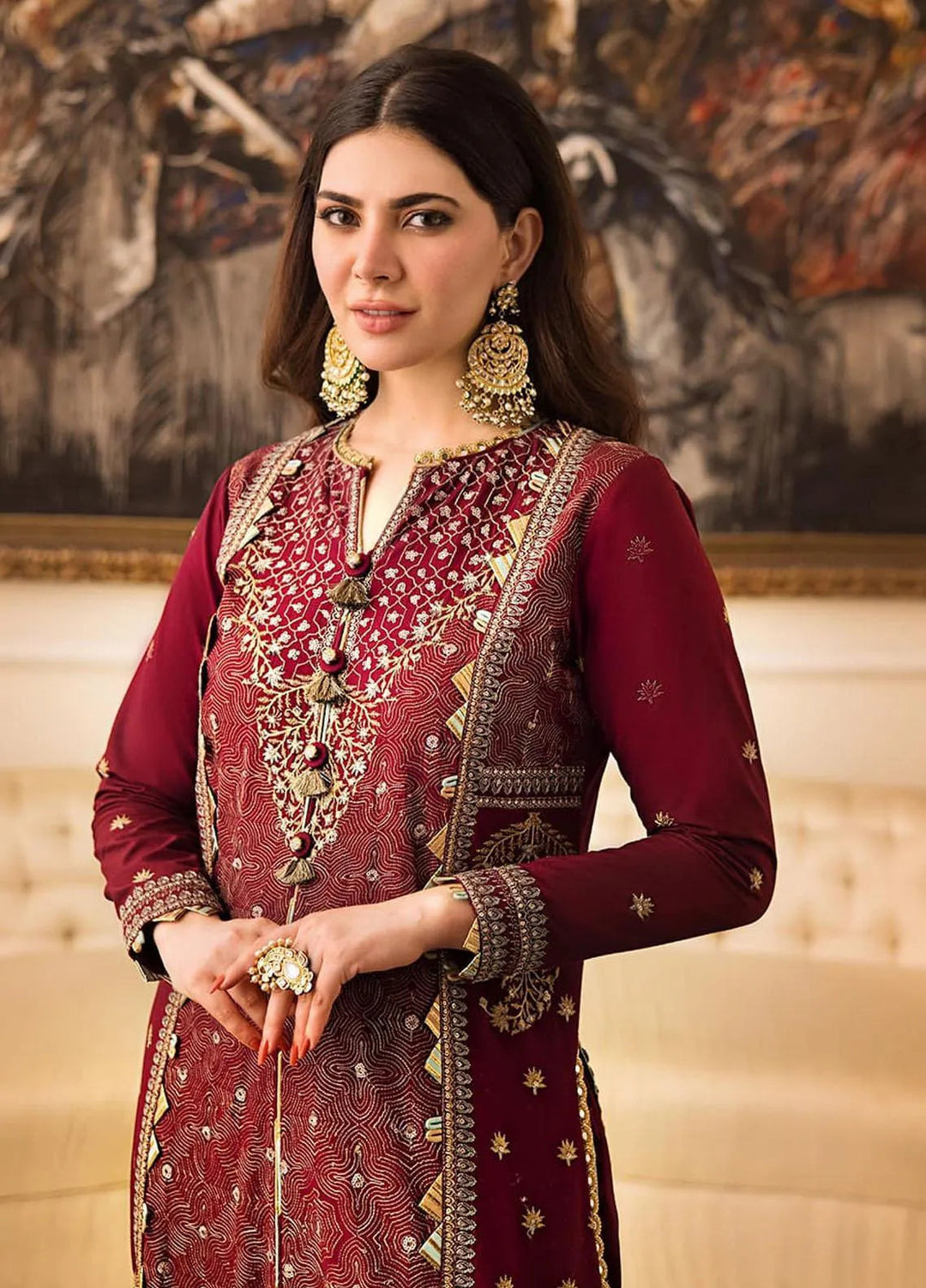 Zari Sitara By Asim Jofa Embroidered Cotton Unstitched Suit 2 Piece AJ23ZS AJZS-10 - Luxury Eid Collection
