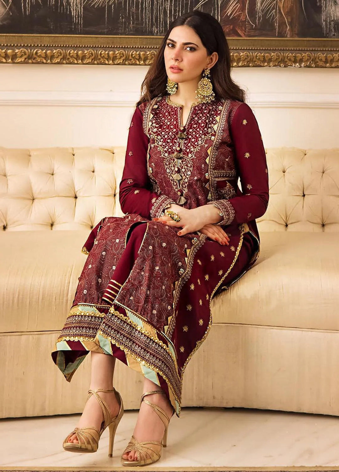 Zari Sitara By Asim Jofa Embroidered Cotton Unstitched Suit 2 Piece AJ23ZS AJZS-10 - Luxury Eid Collection