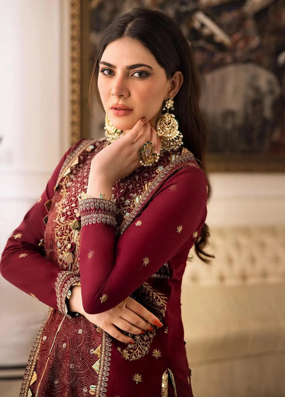 Zari Sitara By Asim Jofa Embroidered Cotton Unstitched Suit 2 Piece AJ23ZS AJZS-10 - Luxury Eid Collection