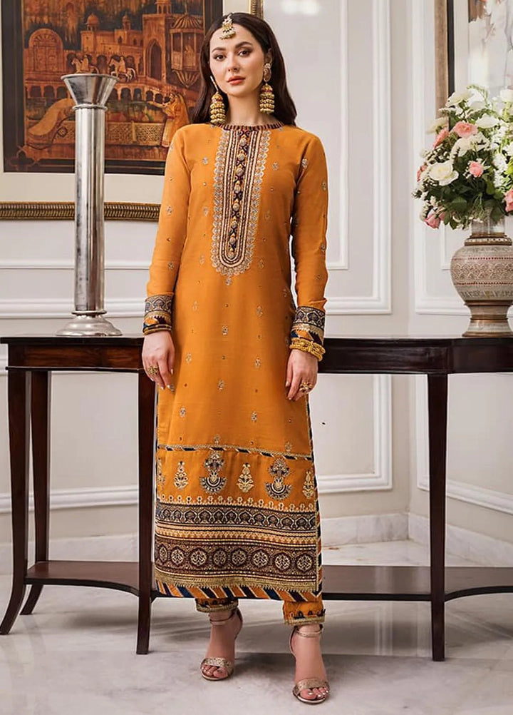Zari Sitara By Asim Jofa Embroidered Cotton Unstitched Suit 2 Piece AJ23ZS AJZS-11 - Luxury Eid Collection
