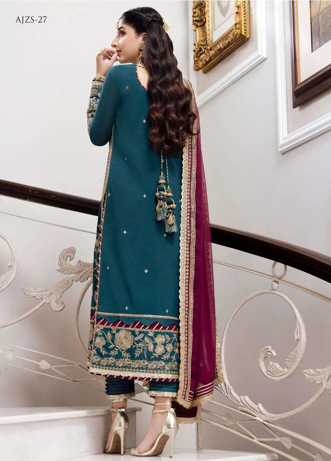 Zari Sitara By Asim Jofa Embroidered Cotton Unstitched Suit 2 Piece AJ23ZS AJZS-27 - Luxury Eid Collection