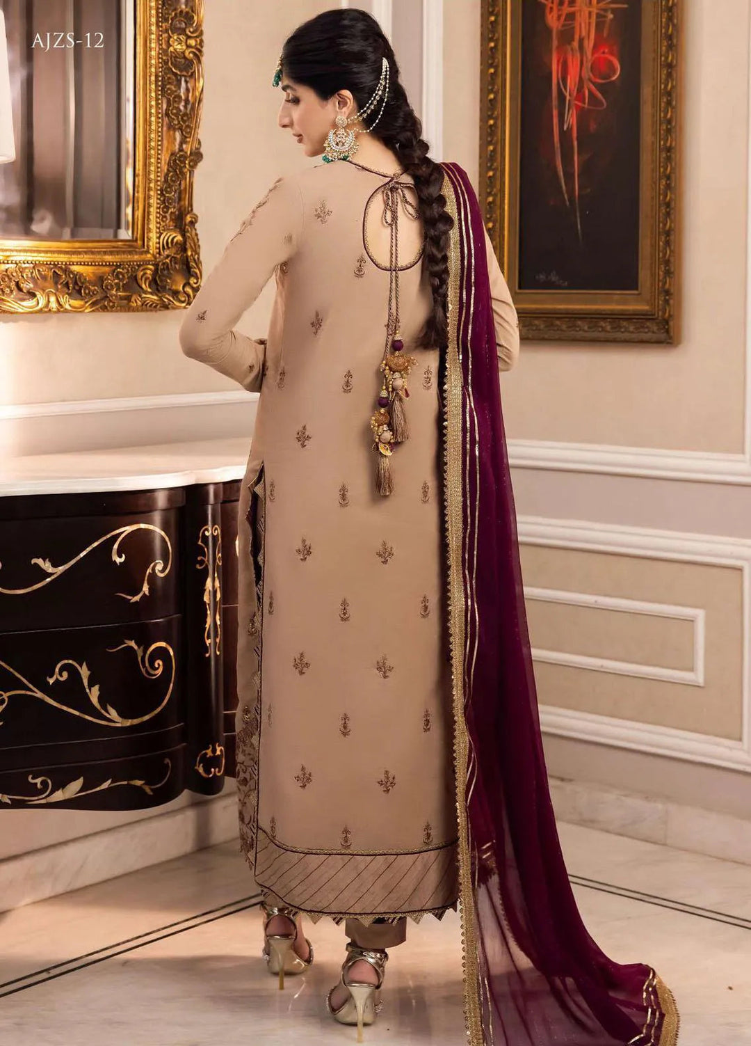 Zari Sitara By Asim Jofa Embroidered Cotton Unstitched Suit 3 Piece AJ23ZS AJZS-12 - Luxury Eid Collection