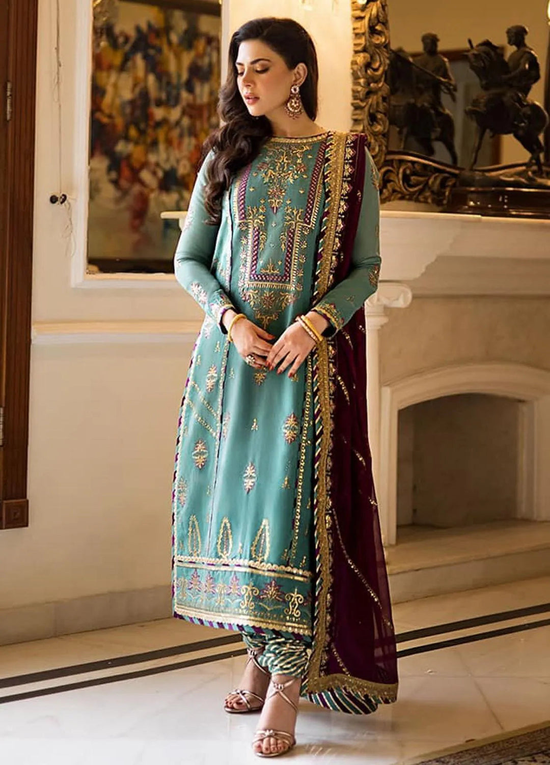 Zari Sitara By Asim Jofa Embroidered Cotton Unstitched Suit 3 Piece AJ23ZS AJZS-17 - Luxury Eid Collection