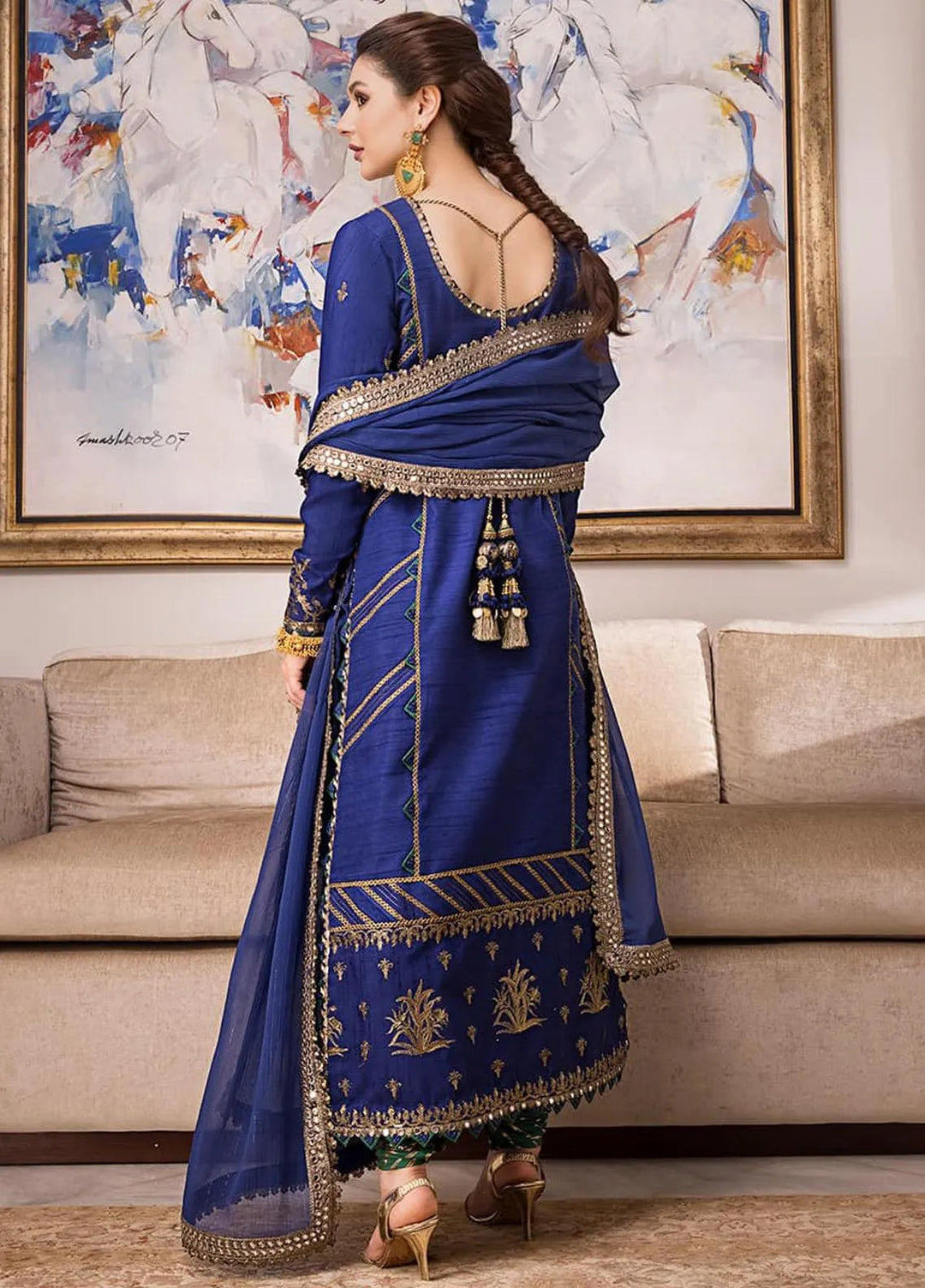 Zari Sitara By Asim Jofa Embroidered Cotton Unstitched Suit 3 Piece AJ23ZS AJZS-18 - Luxury Eid Collection