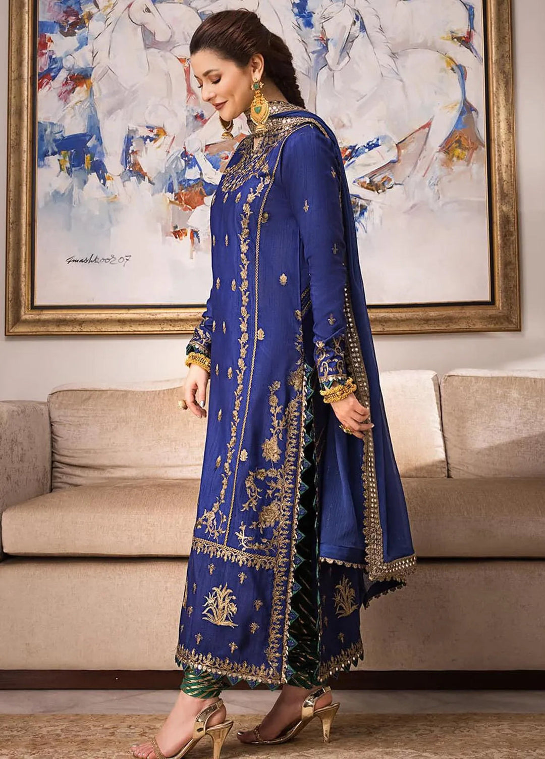Zari Sitara By Asim Jofa Embroidered Cotton Unstitched Suit 3 Piece AJ23ZS AJZS-18 - Luxury Eid Collection