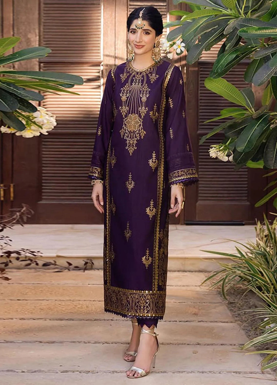 Zari Sitara By Asim Jofa Embroidered Raw Silk Kurti Unstitched AJ23ZS AJZS-13 - Luxury Eid Collection