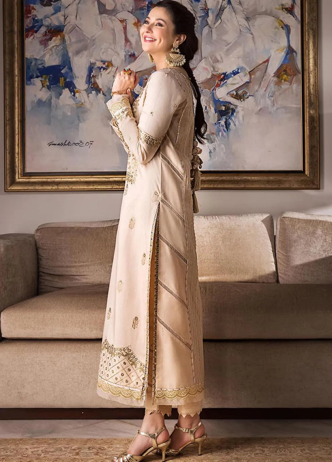 Zari Sitara By Asim Jofa Embroidered Raw Silk Kurti Unstitched AJ23ZS AJZS-15 - Luxury Eid Collection