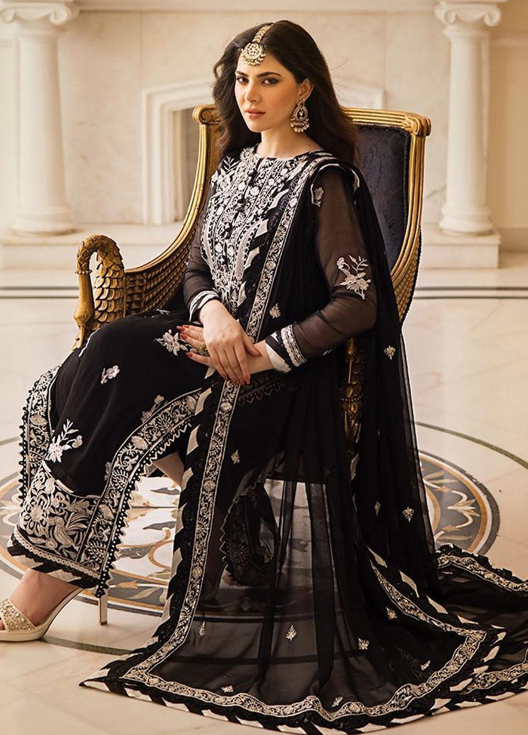 Zari Sitara By Asim Jofa Embroidered Chiffon Suits Unstitched 3 Piece AJ23ZS AJZS-02 - Luxury Eid Collection