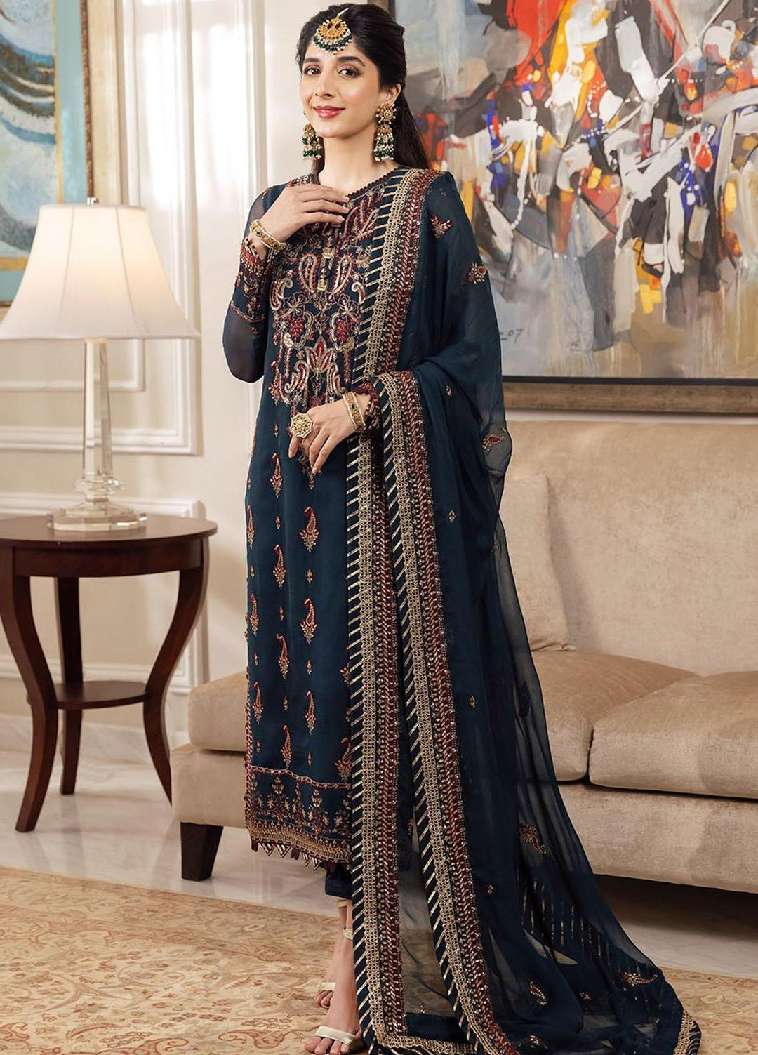 Zari Sitara By Asim Jofa Embroidered Chiffon Suits Unstitched 3 Piece AJ23ZS AJZS-03 - Luxury Eid Collection