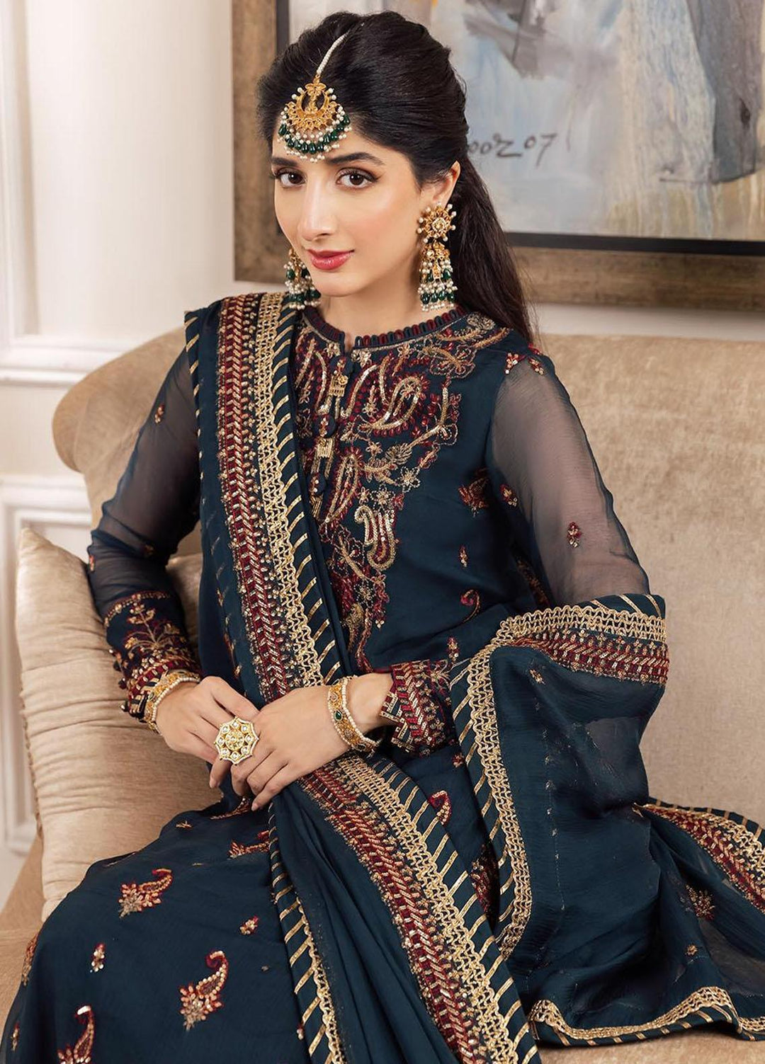Zari Sitara By Asim Jofa Embroidered Chiffon Suits Unstitched 3 Piece AJ23ZS AJZS-03 - Luxury Eid Collection