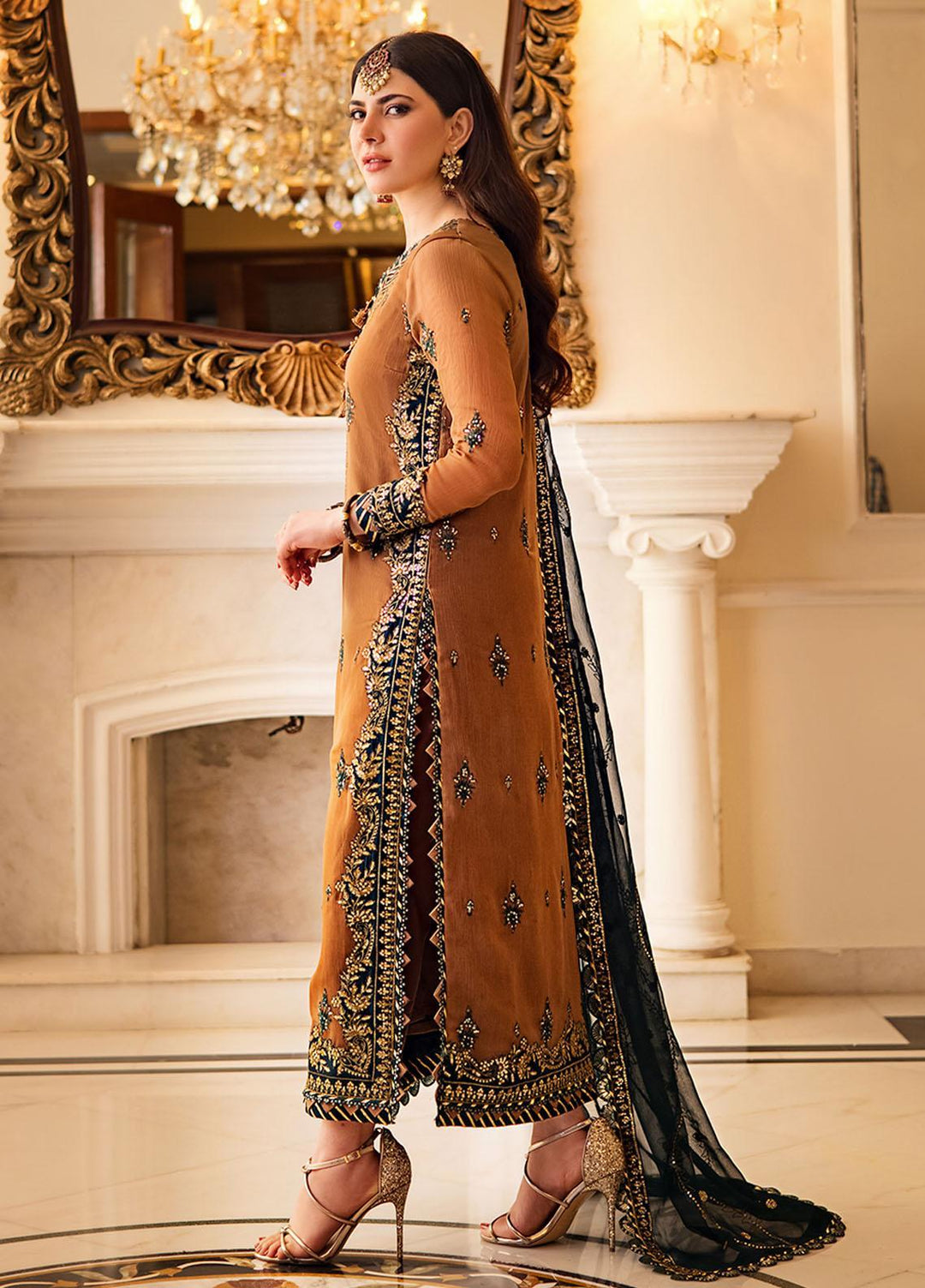 Zari Sitara By Asim Jofa Embroidered Chiffon Suits Unstitched 3 Piece AJ23ZS AJZS-09 - Luxury Eid Collection