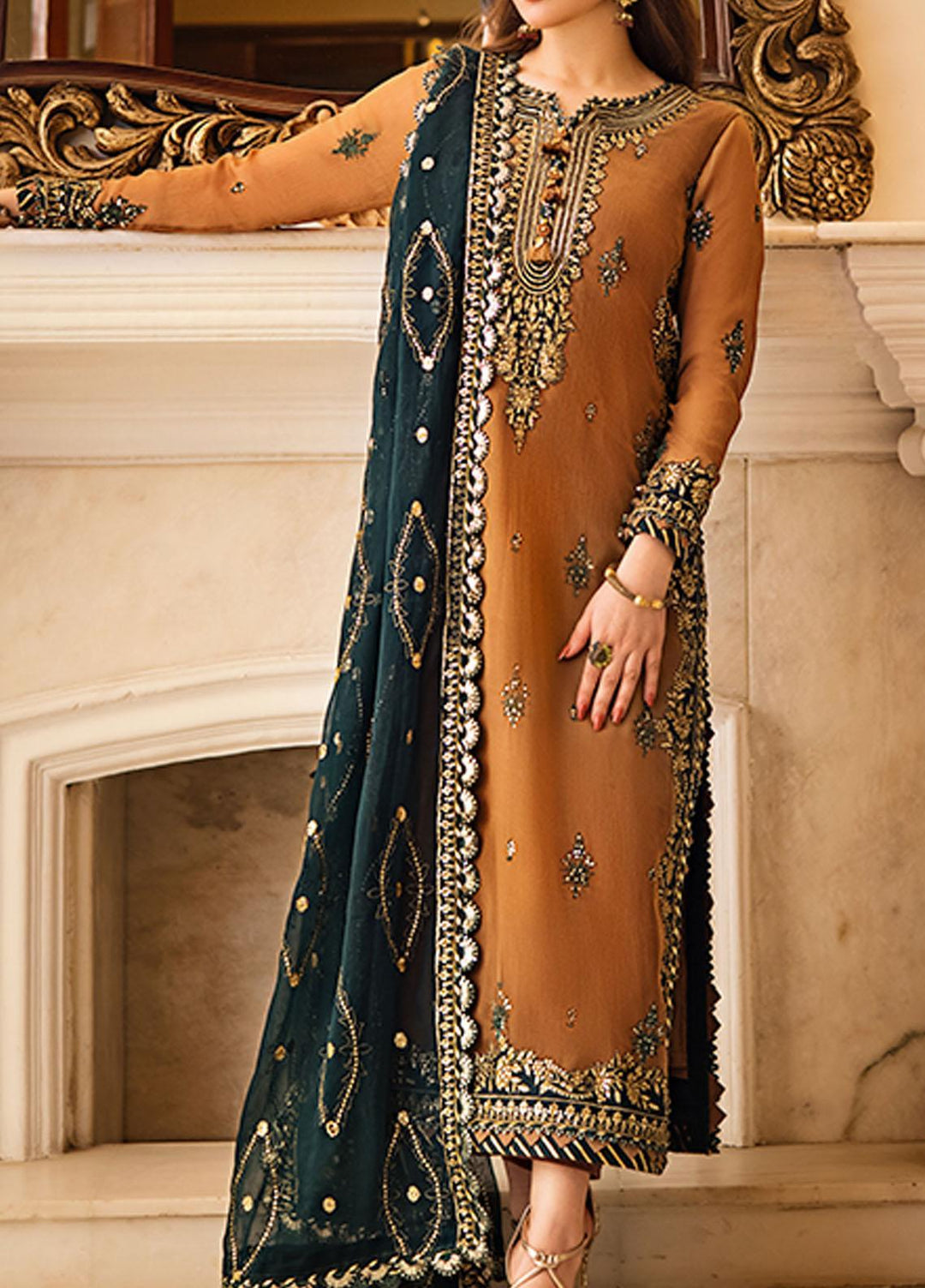 Zari Sitara By Asim Jofa Embroidered Chiffon Suits Unstitched 3 Piece AJ23ZS AJZS-09 - Luxury Eid Collection