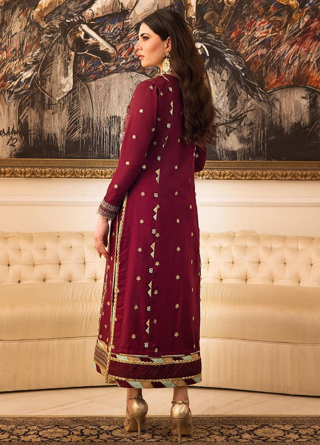 Zari Sitara By Asim Jofa Embroidered Cotton Suits Unstitched 2 Piece AJ23ZS AJZS-10 - Luxury Eid Collection