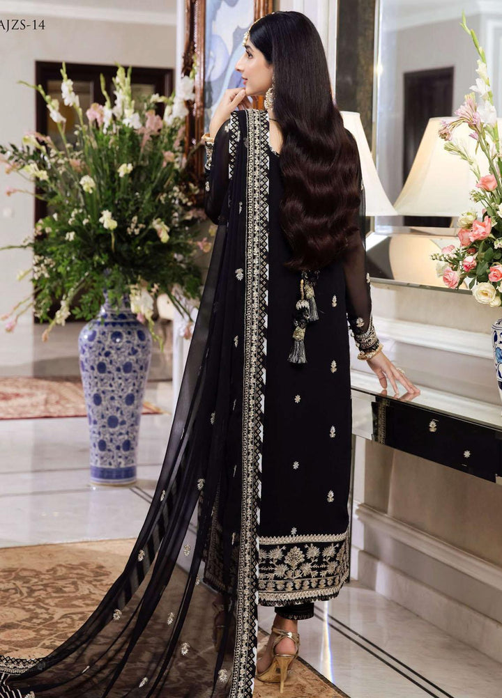 Zari Sitara By Asim Jofa Embroidered Chiffon Suits Unstitched 3 Piece AJ23ZS AJZS-14 - Luxury Eid Collection