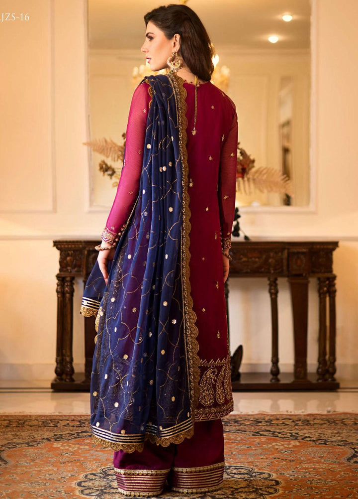 Zari Sitara By Asim Jofa Embroidered Chiffon Suits Unstitched 2 Piece AJ23ZS AJZS-16 - Luxury Eid Collection