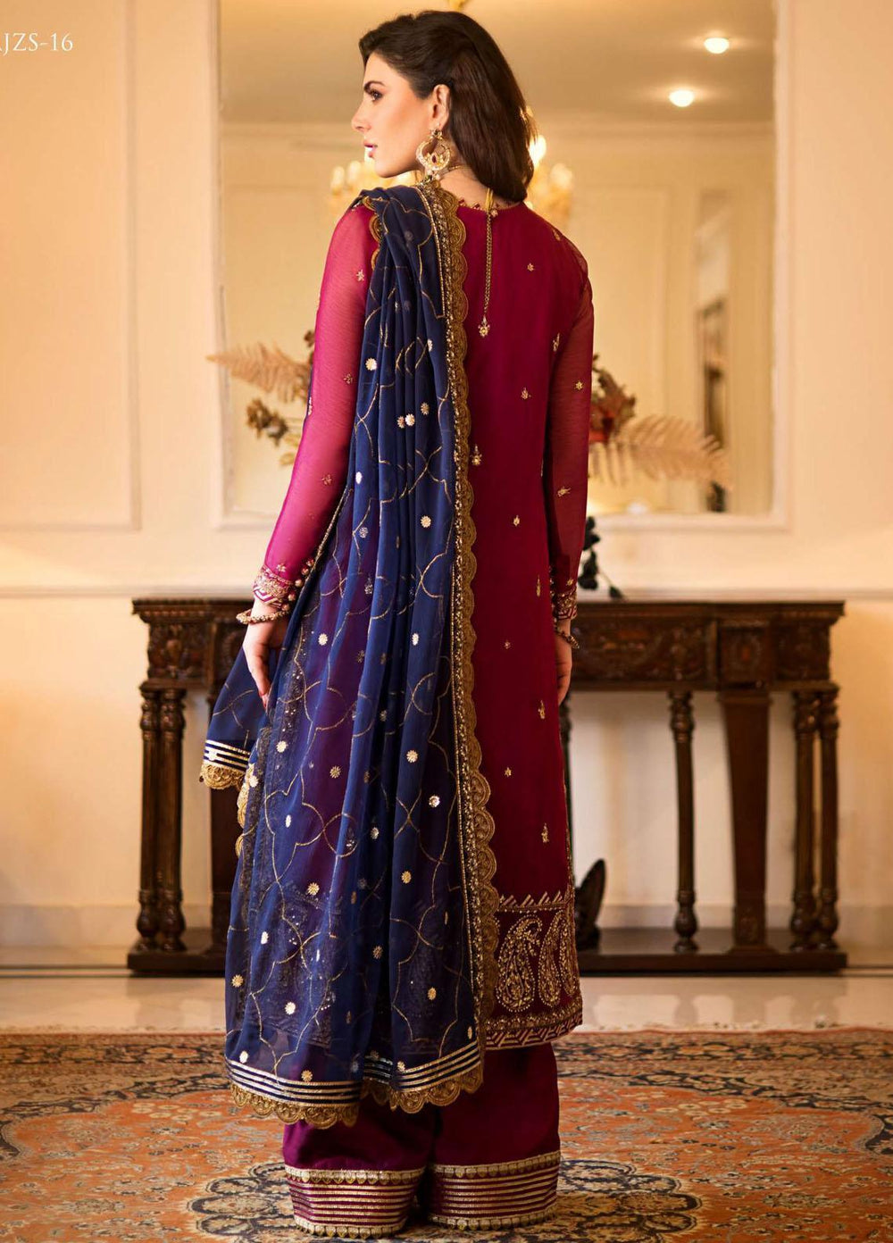 Zari Sitara By Asim Jofa Embroidered Chiffon Suits Unstitched 2 Piece AJ23ZS AJZS-16 - Luxury Eid Collection