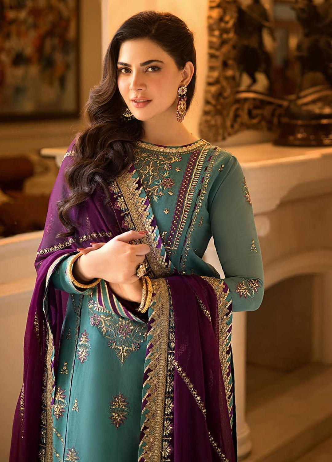 Zari Sitara By Asim Jofa Embroidered Cotton Suits Unstitched 3 Piece AJ23ZS AJZS-17 - Luxury Eid Collection