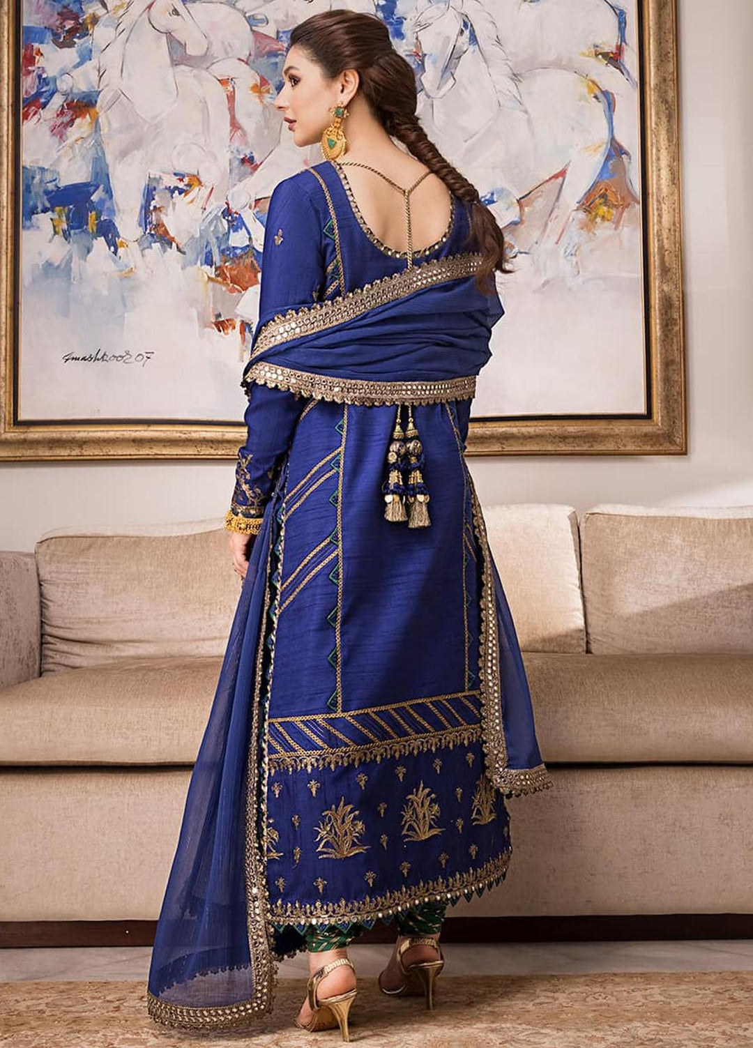 Zari Sitara By Asim Jofa Embroidered Cotton Suits Unstitched 3 Piece AJ23ZS AJZS-18 - Luxury Eid Collection