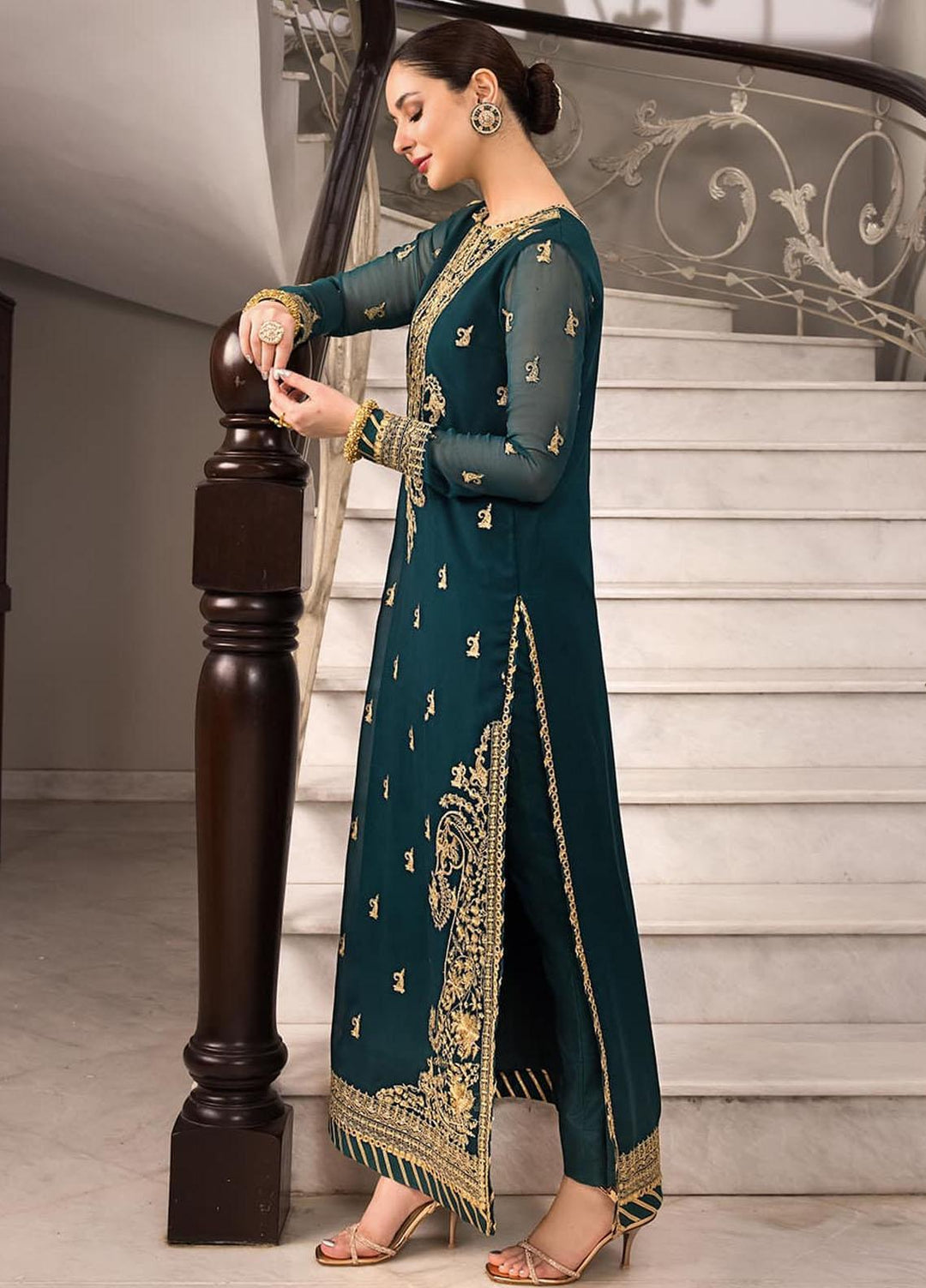 Zari Sitara By Asim Jofa Embroidered Chiffon  Unstitched Kurties AJ23ZS AJZS-19 - Luxury Eid Collection