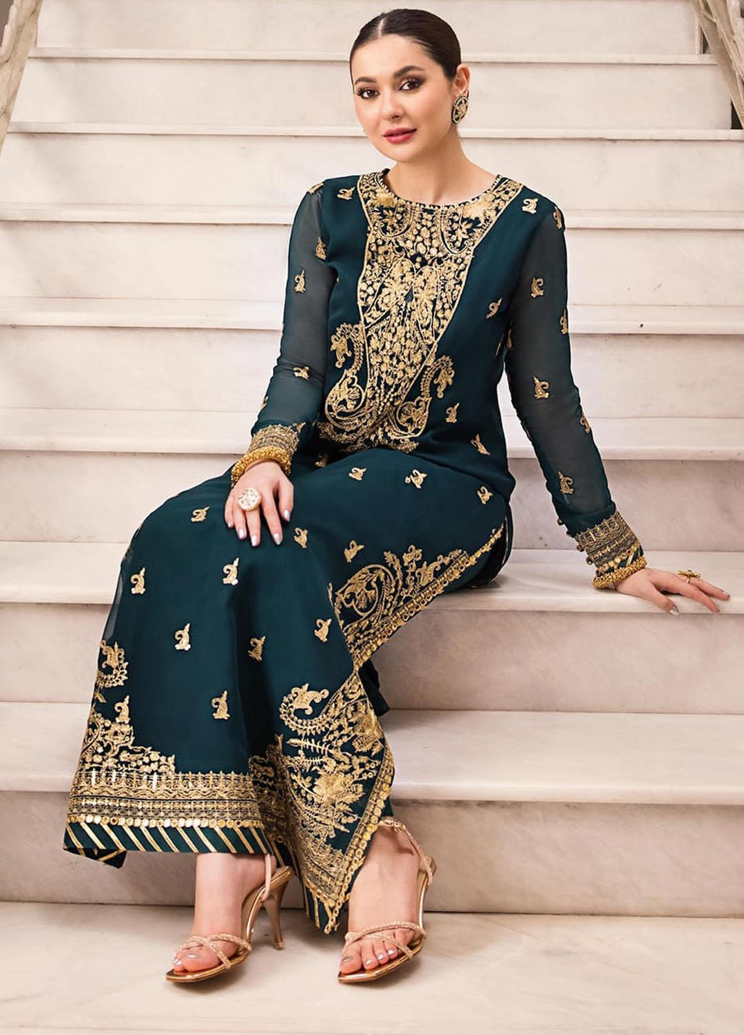 Zari Sitara By Asim Jofa Embroidered Chiffon  Unstitched Kurties AJ23ZS AJZS-19 - Luxury Eid Collection