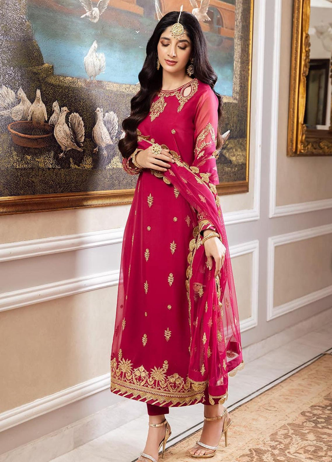 Zari Sitara By Asim Jofa Embroidered Chiffon Suits Unstitched 3 Piece AJ23ZS AJZS-22 - Luxury Eid Collection