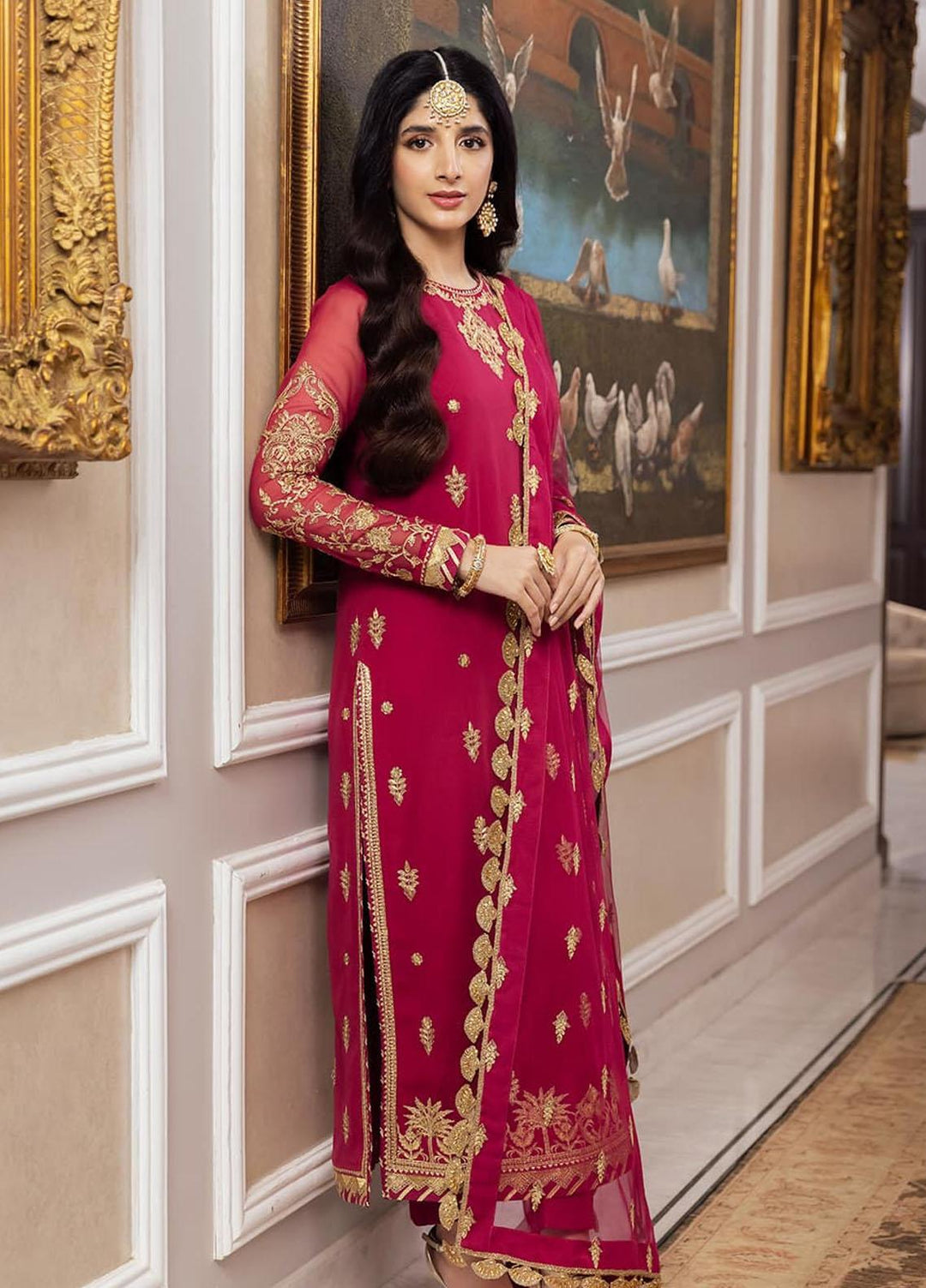 Zari Sitara By Asim Jofa Embroidered Chiffon Suits Unstitched 3 Piece AJ23ZS AJZS-22 - Luxury Eid Collection