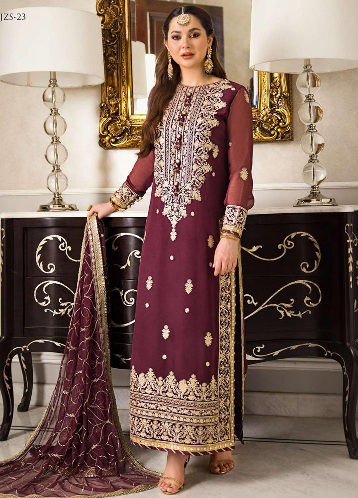 Zari Sitara By Asim Jofa Embroidered Chiffon Suits Unstitched 3 Piece AJ23ZS AJZS-23 - Luxury Eid Collection