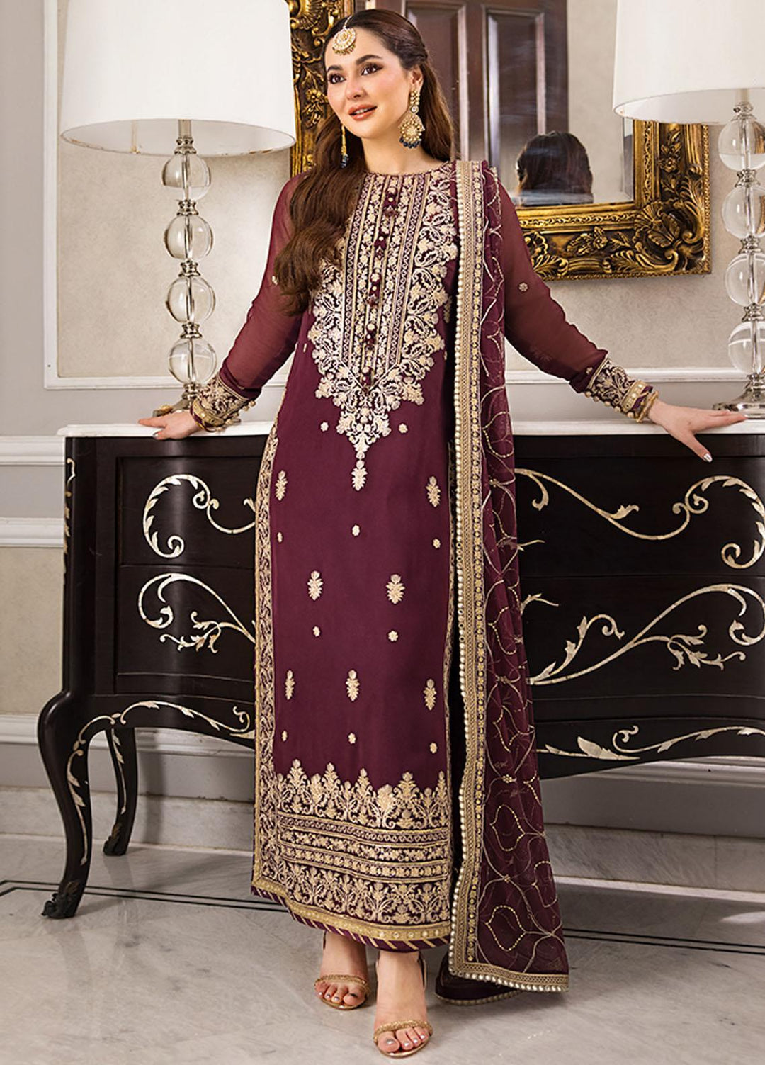 Zari Sitara By Asim Jofa Embroidered Chiffon Suits Unstitched 3 Piece AJ23ZS AJZS-23 - Luxury Eid Collection