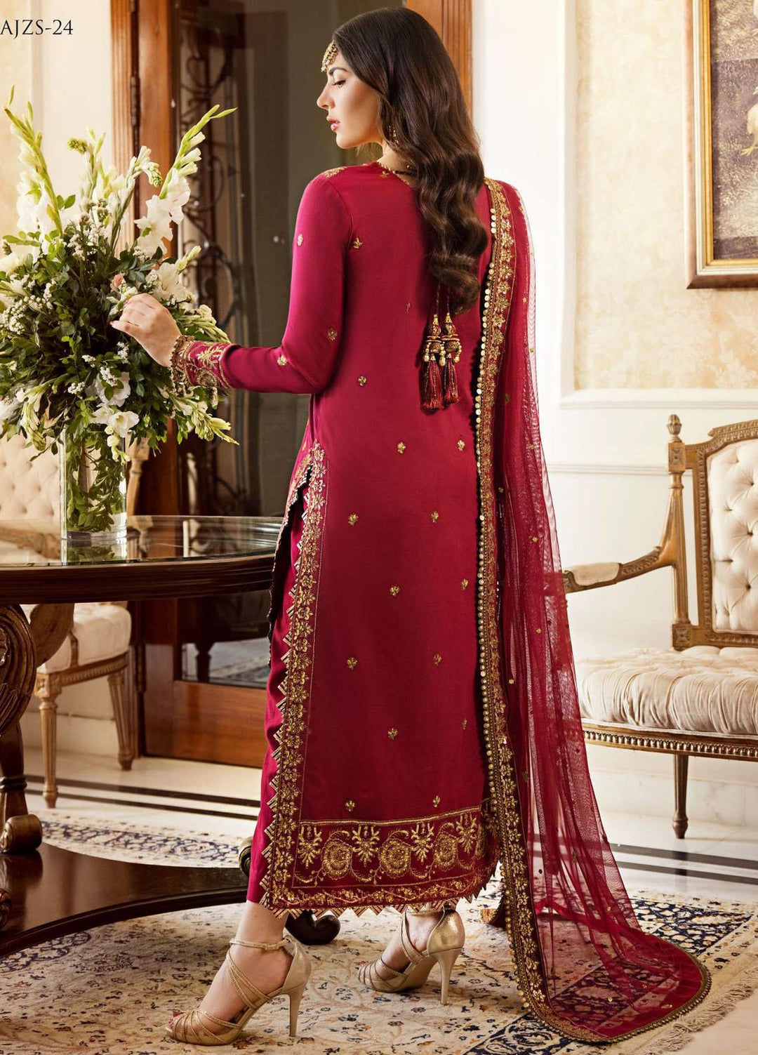 Zari Sitara By Asim Jofa Embroidered Silk Suits Unstitched 3 Piece AJ23ZS AJZS-24 - Luxury Eid Collection