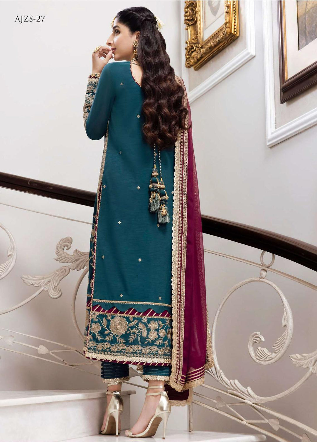 Zari Sitara By Asim Jofa Embroidered Cotton Suits Unstitched 2 Piece AJ23ZS AJZS-27 - Luxury Eid Collection