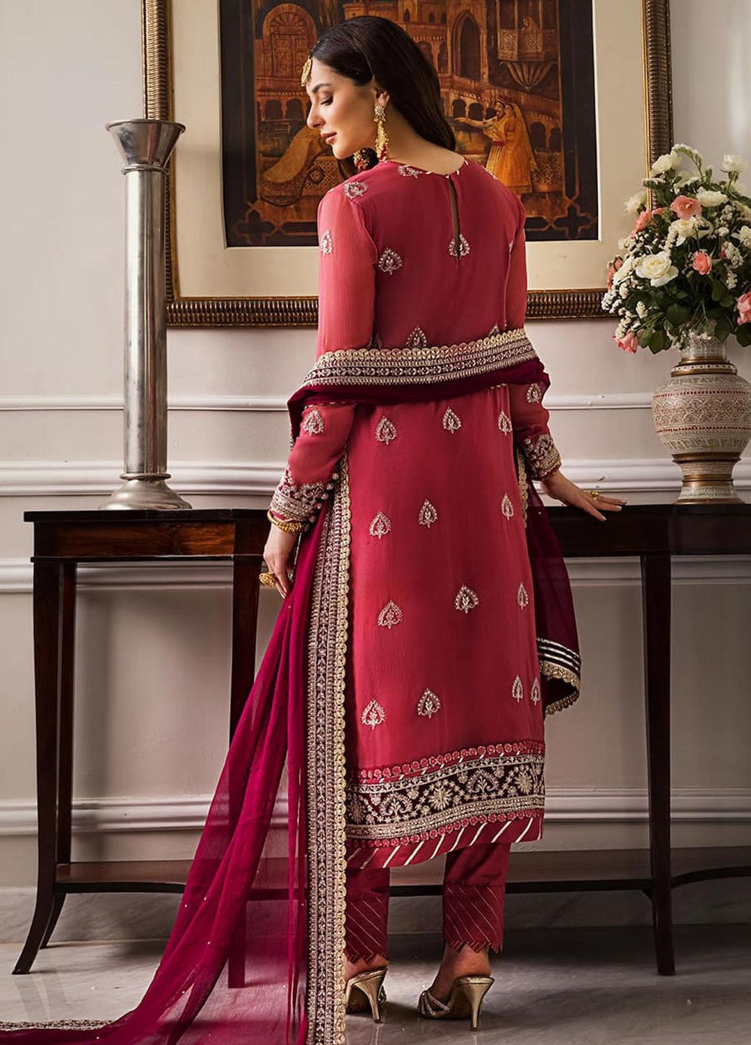 Zari Sitara By Asim Jofa Embroidered Chiffon Suits Unstitched 2 Piece AJ23ZS AJZS-28 - Luxury Eid Collection