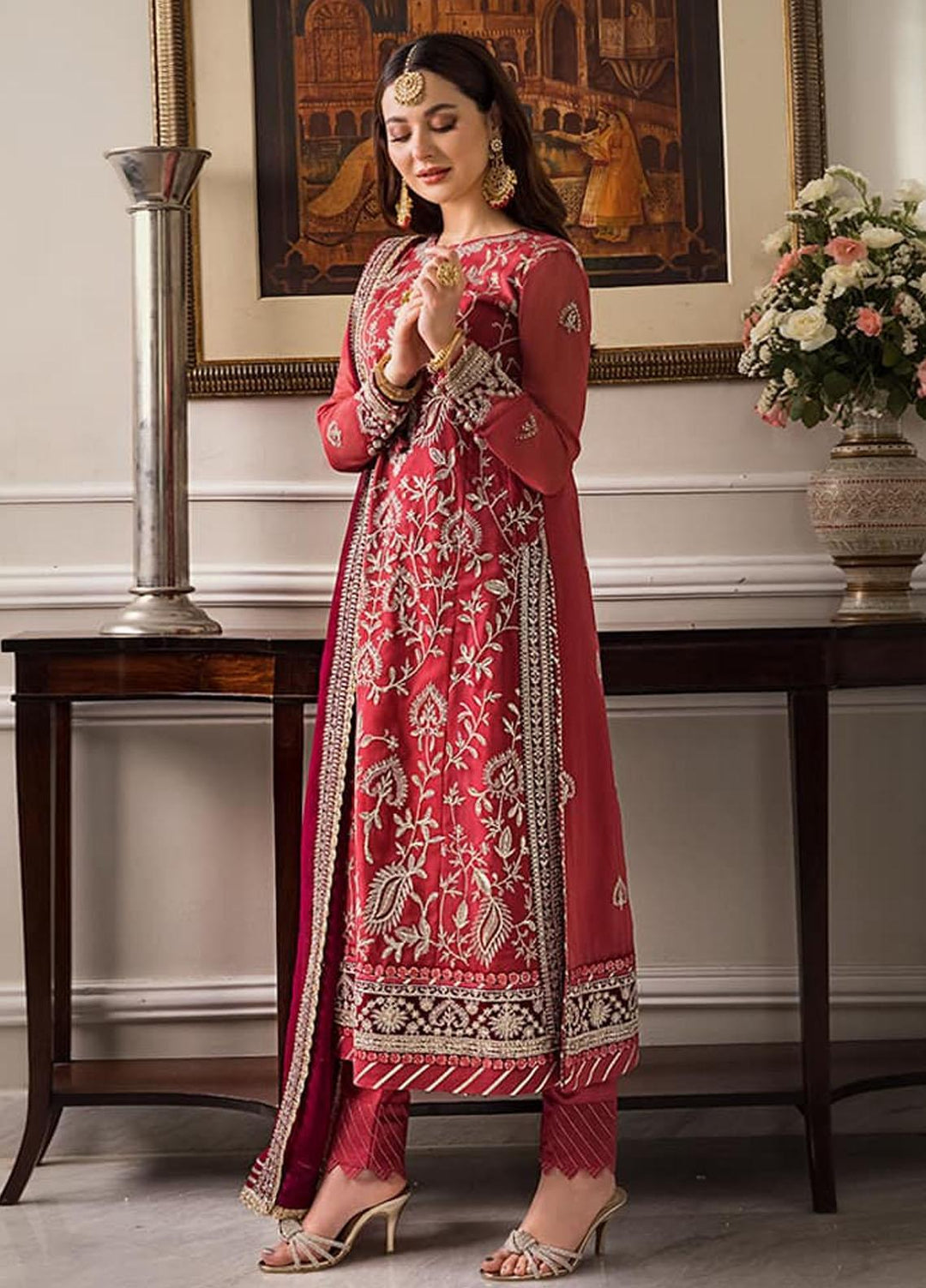 Zari Sitara By Asim Jofa Embroidered Chiffon Suits Unstitched 2 Piece AJ23ZS AJZS-28 - Luxury Eid Collection