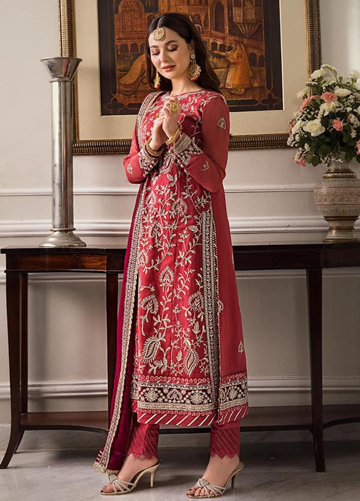 Zari Sitara By Asim Jofa Embroidered Chiffon Suits Unstitched 2 Piece AJ23ZS AJZS-28 - Luxury Eid Collection
