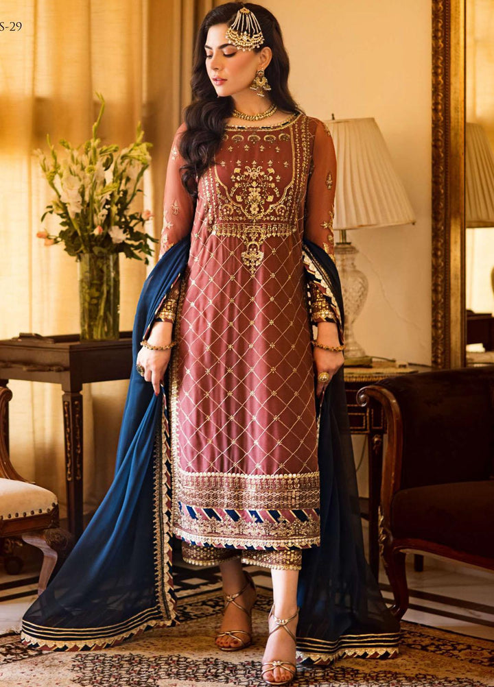 Zari Sitara By Asim Jofa Embroidered Chiffon Suits Unstitched 3 Piece AJ23ZS AJZS-29 - Luxury Eid Collection
