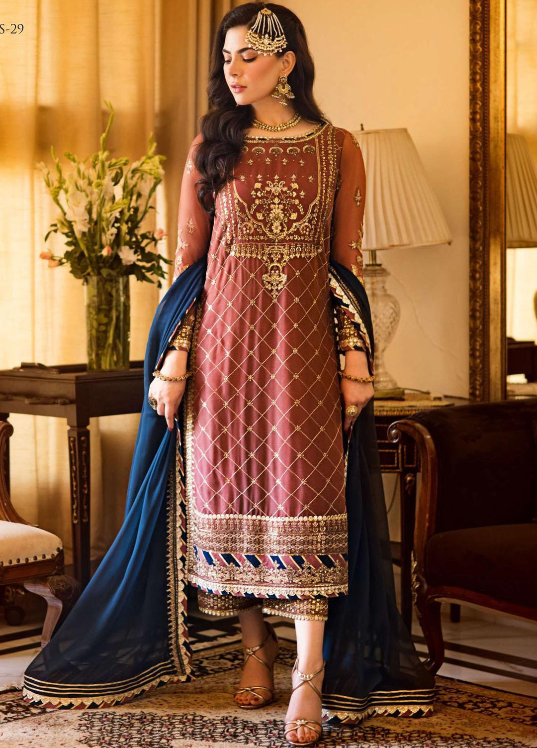 Zari Sitara By Asim Jofa Embroidered Chiffon Suits Unstitched 3 Piece AJ23ZS AJZS-29 - Luxury Eid Collection