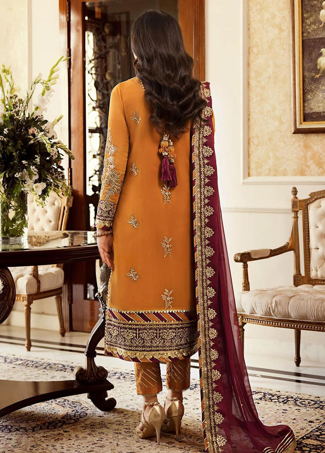 Zari Sitara By Asim Jofa Embroidered Chiffon Suits Unstitched 3 Piece AJ23ZS AJZS-30 - Luxury Eid Collection