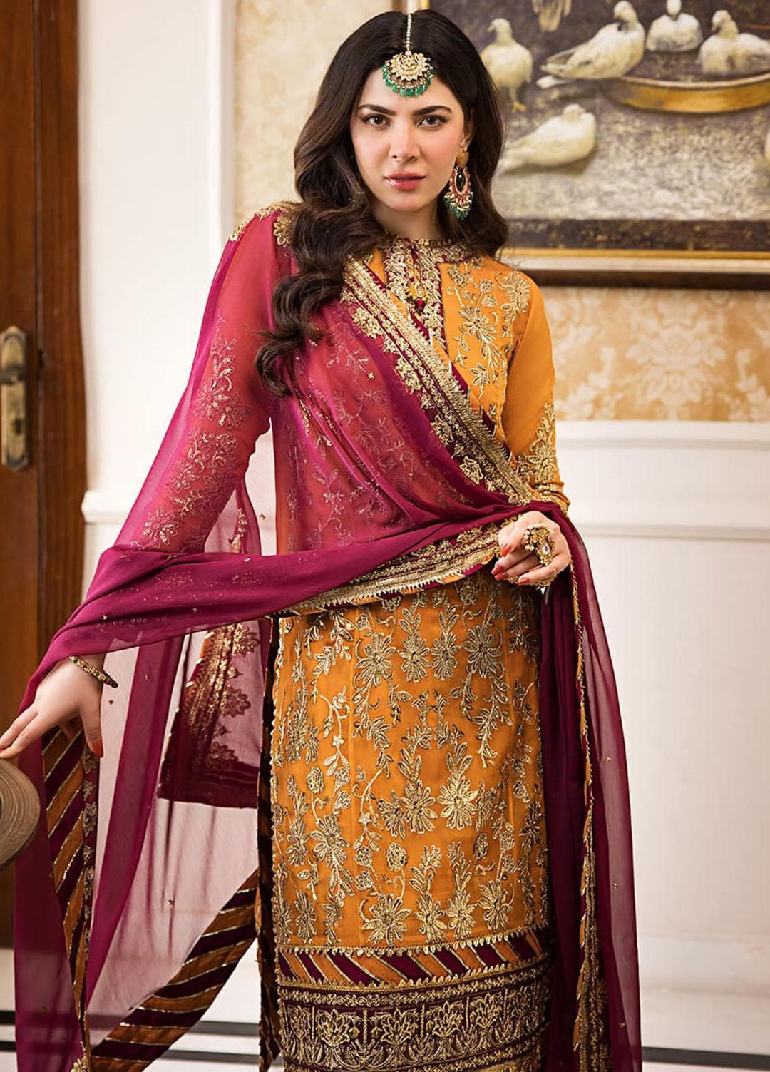 Zari Sitara By Asim Jofa Embroidered Chiffon Suits Unstitched 3 Piece AJ23ZS AJZS-30 - Luxury Eid Collection