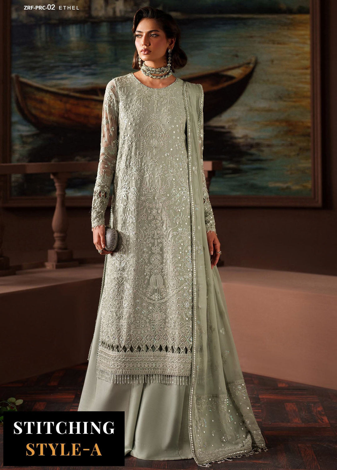 Zarif Embroidered Chiffon Suits Unstitched 3 Piece ZR25UF Prc-02 Ethel - Formals Collection