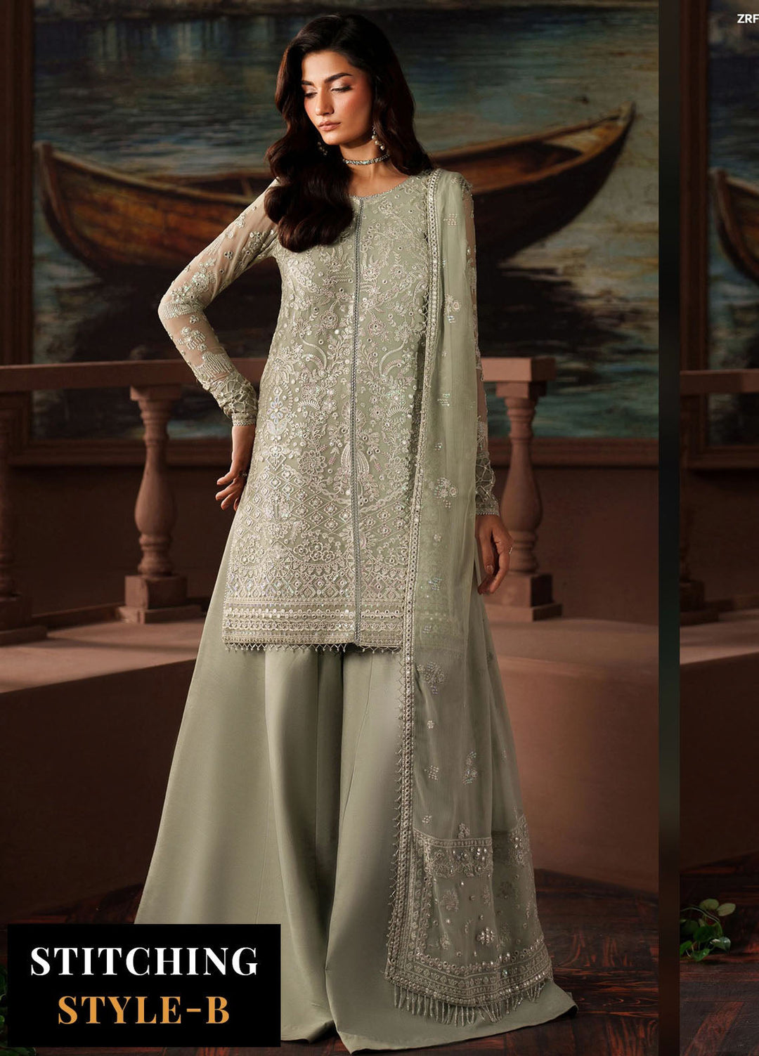 Zarif Embroidered Chiffon Suits Unstitched 3 Piece ZR25UF Prc-02 Ethel - Formals Collection