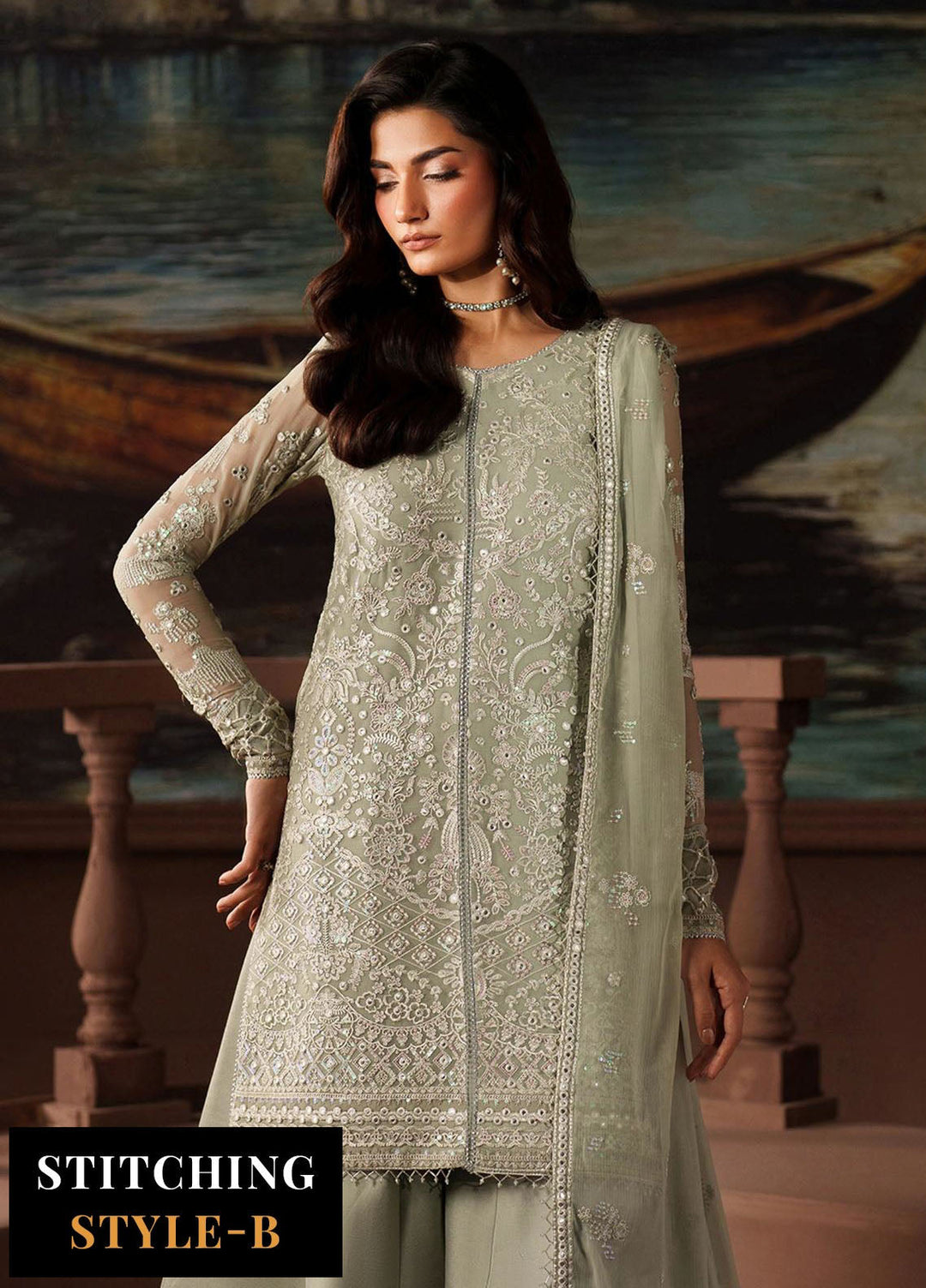 Zarif Embroidered Chiffon Suits Unstitched 3 Piece ZR25UF Prc-02 Ethel - Formals Collection
