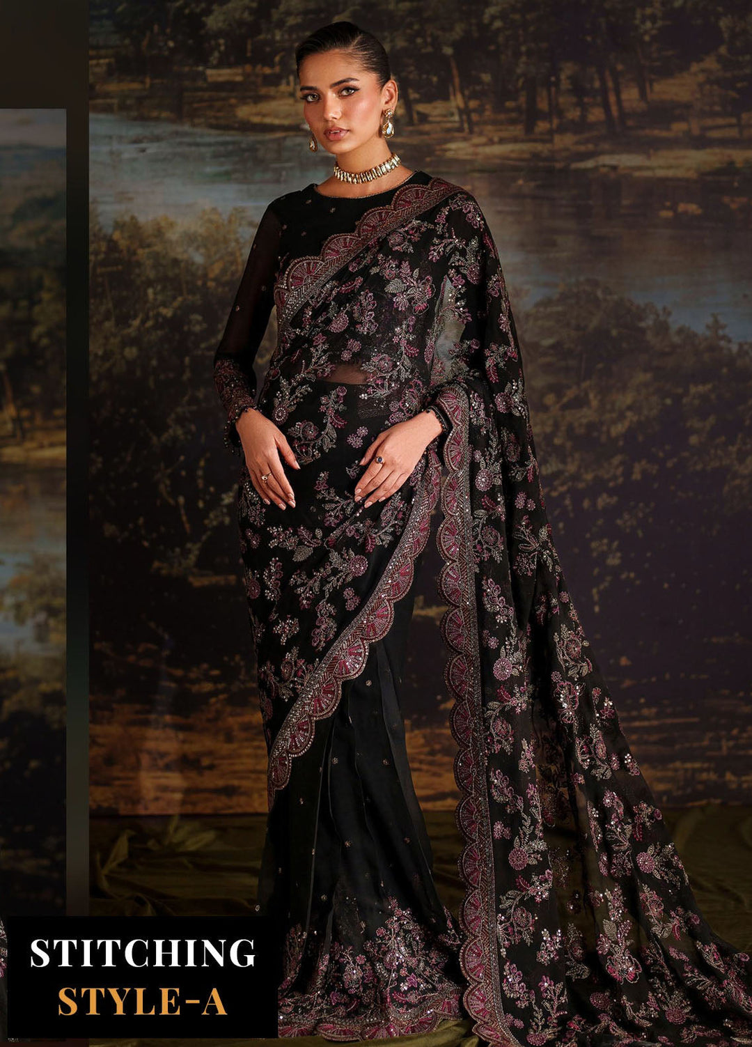 Zarif Embroidered Chiffon Suits Unstitched 3 Piece ZR25UF Prc-04 Victoria - Formals Collection