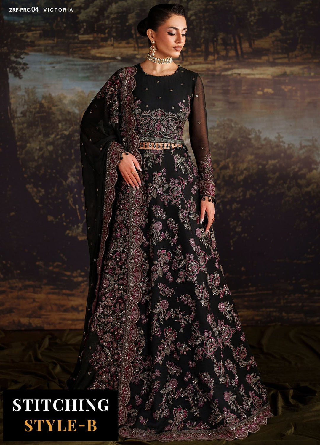 Zarif Embroidered Chiffon Suits Unstitched 3 Piece ZR25UF Prc-04 Victoria - Formals Collection