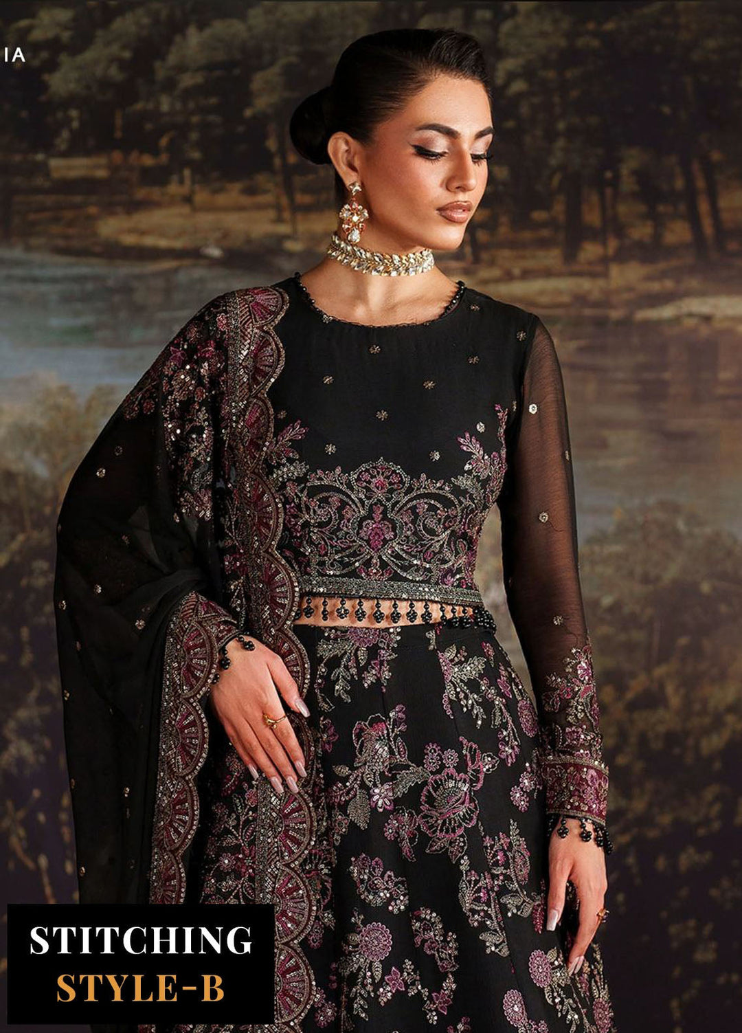 Zarif Embroidered Chiffon Suits Unstitched 3 Piece ZR25UF Prc-04 Victoria - Formals Collection